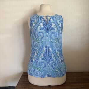 Crosby Blue Paisley Sleeveless Blouse Top Medium